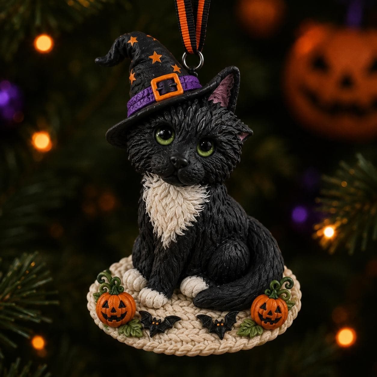 Custom Halloween Cat Ornament | Handmade Polymer Clay Pet Keepsake by Lynn's Little Creations