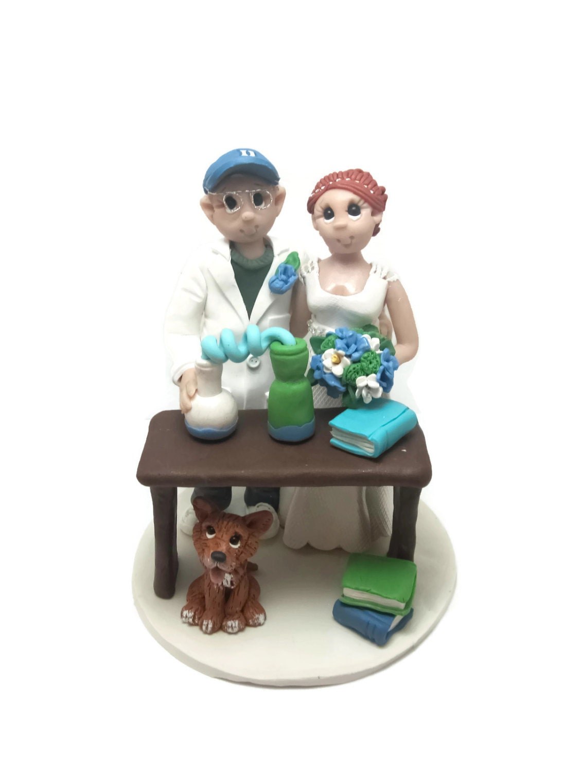 Custom Science Theme Wedding Cake Topper: Bride, Groom & Pet by Lynn's Little Creations