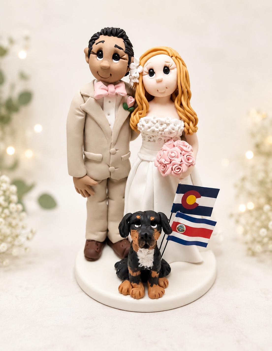 Country of Origin Wedding Cake Topper | Custom Couple, Pet & Flags by Lynn's Little Creations