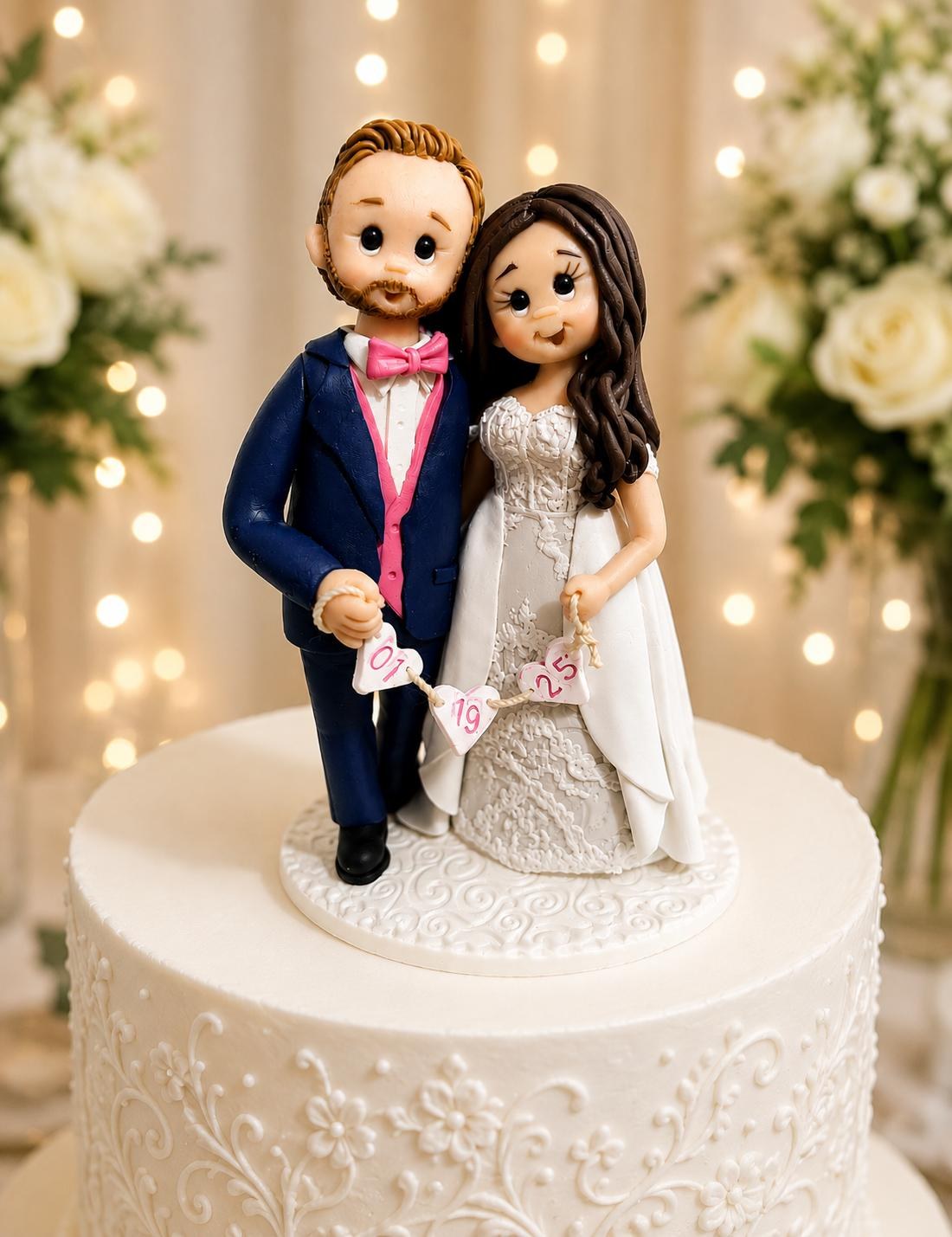 Custom Polymer Clay Wedding Cake Topper – Personalized Bride & Groom Figurines by Lynn's Little Creations