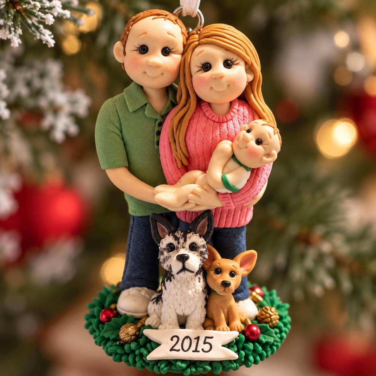 Personalized Family Christmas Ornament, Custom Polymer Clay Portrait by Lynn's Little Creations