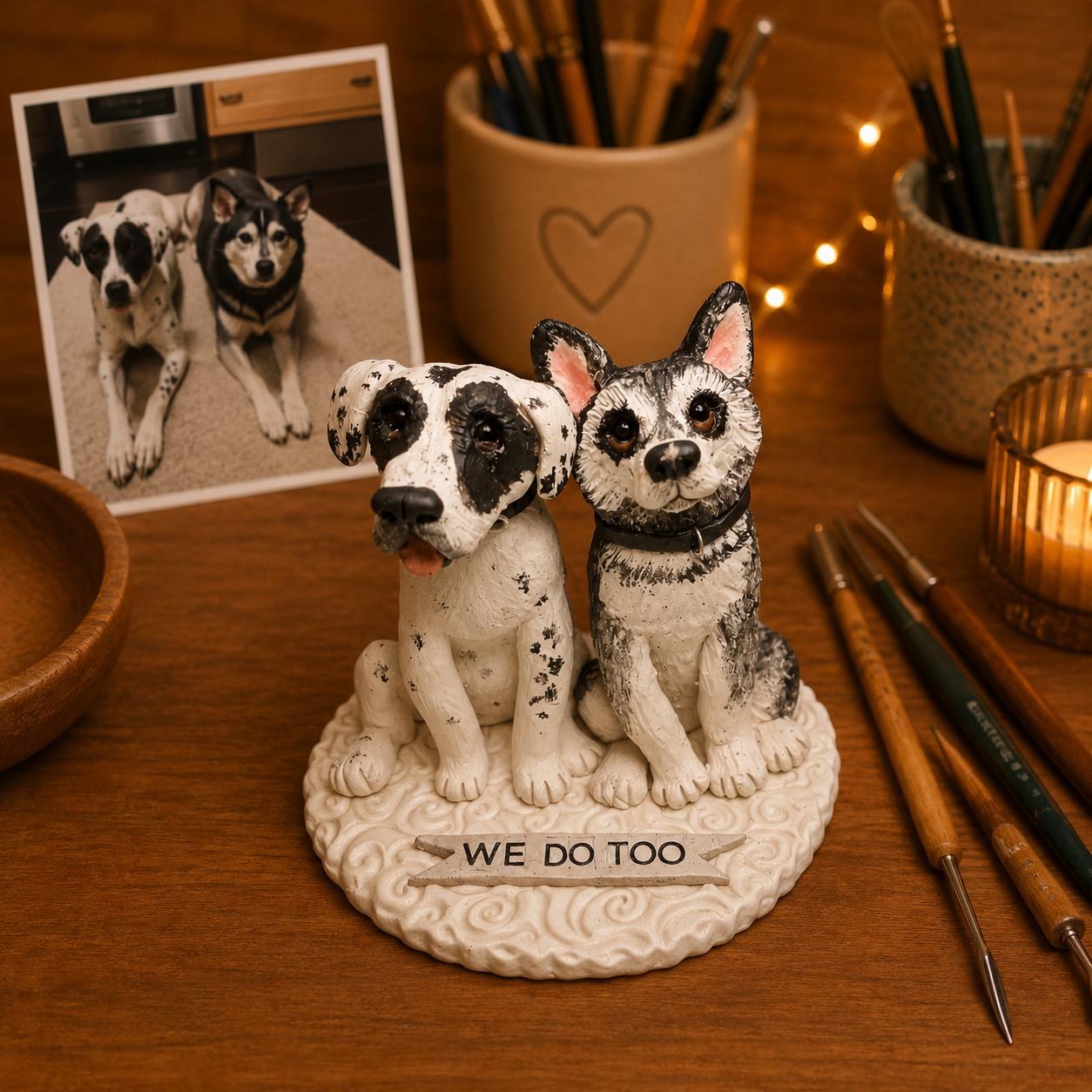 Custom Pet Wedding Cake Topper | Handmade Polymer Clay Dog Cat Figurine by Lynn's Little Creations