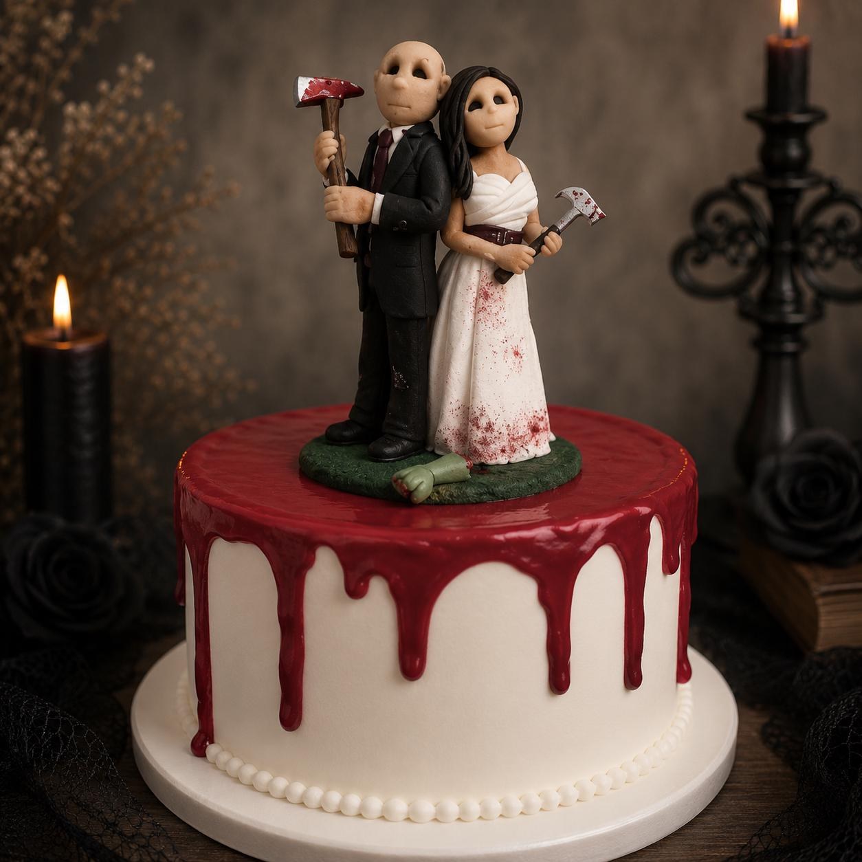 Custom Zombie Fighting Wedding Cake Topper Bride Groom Figurines Personalized Apocalypse Theme by Lynn's Little Creations