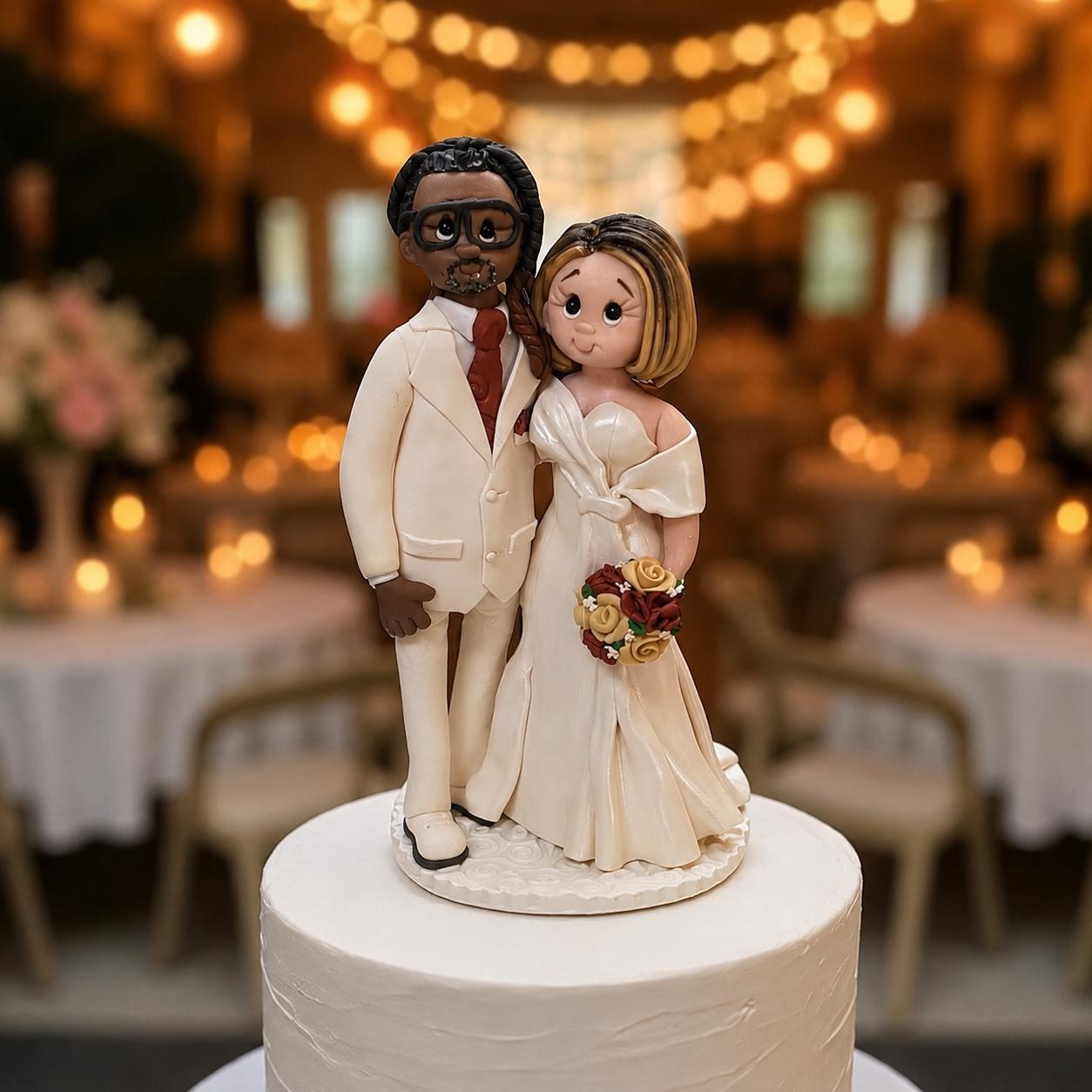 Mixed Race Couple Wedding Cake Topper, Personalized Bride Groom Figurine, Handmade Keepsake by Lynn's Little Creations