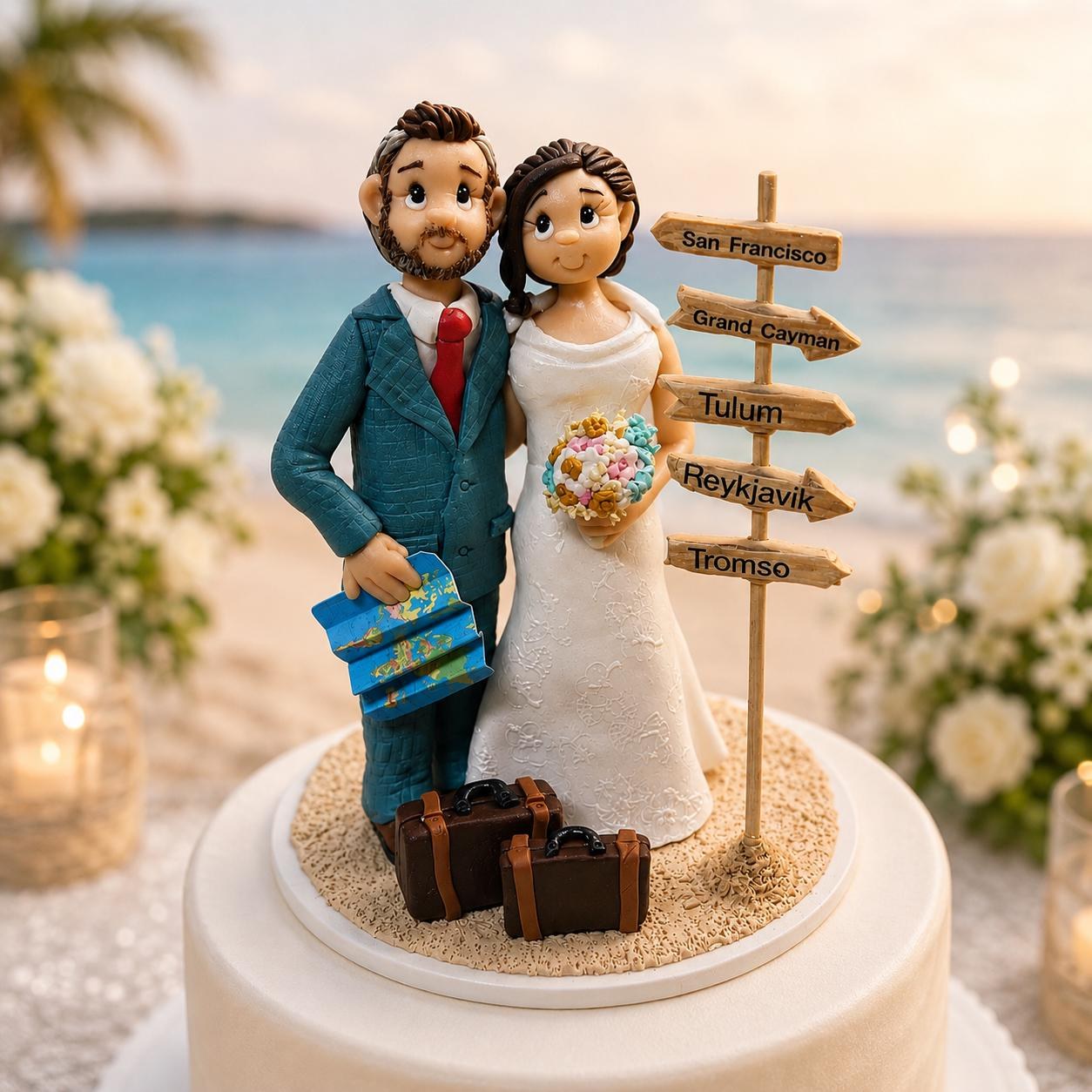 Custom Destination Wedding Cake Topper, Personalized Couple Figurine, Wedding Keepsake by Lynn's Little Creations