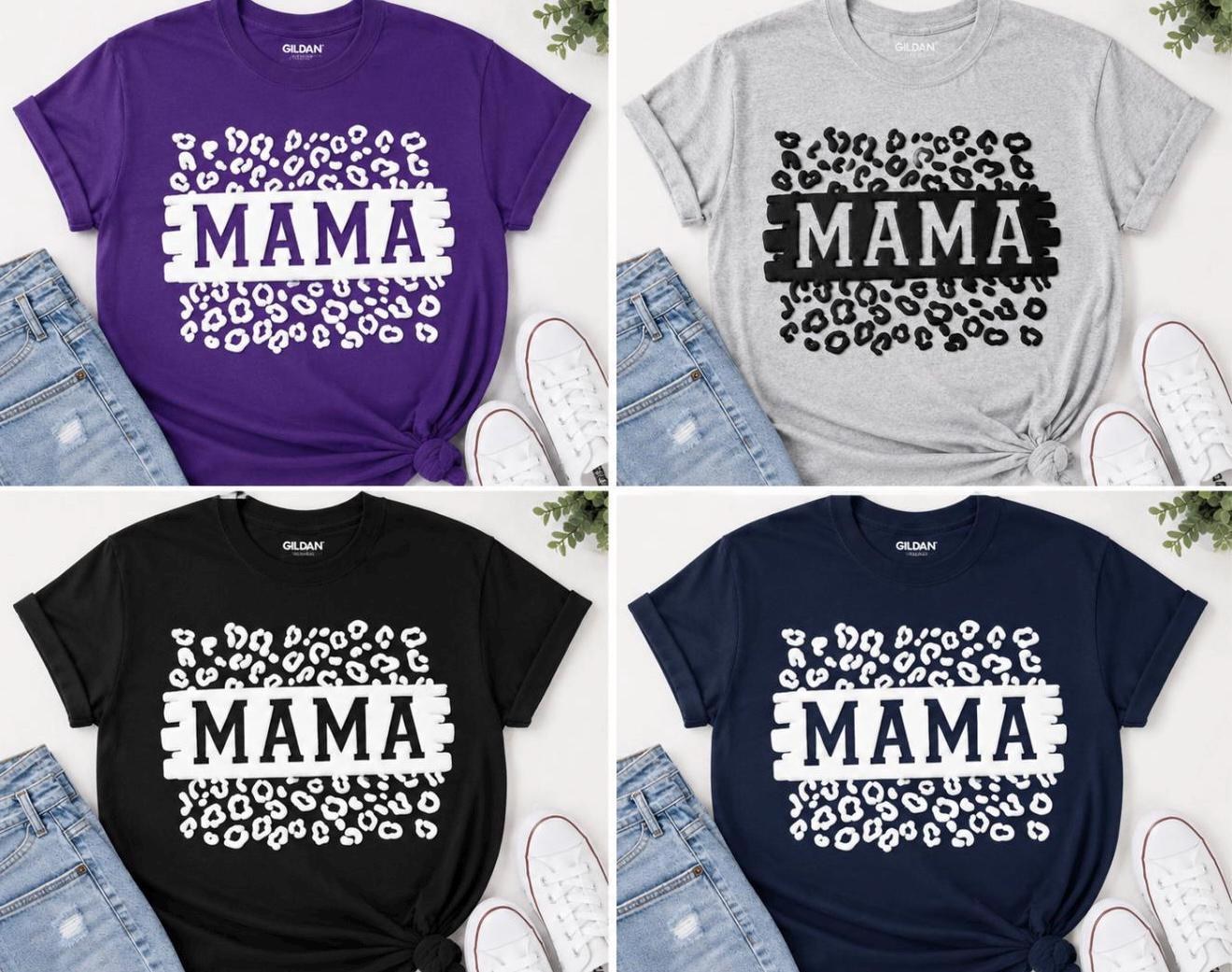 Leopard Puff Mama Shirt | Trendy Varsity Style Tee