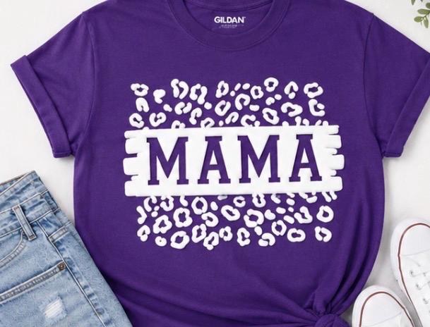 Leopard Puff Mama Shirt | Trendy Varsity Style Tee, view 2