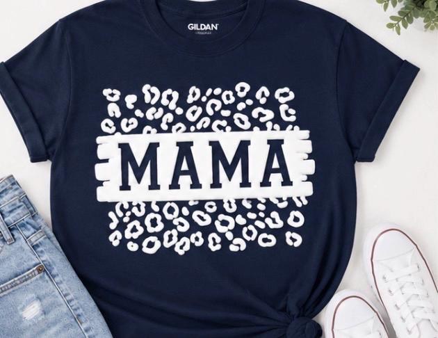Leopard Puff Mama Shirt | Trendy Varsity Style Tee, view 3