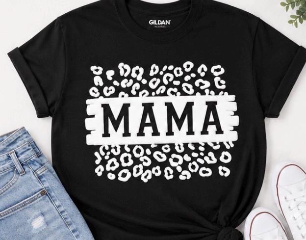 Leopard Puff Mama Shirt | Trendy Varsity Style Tee, view 4