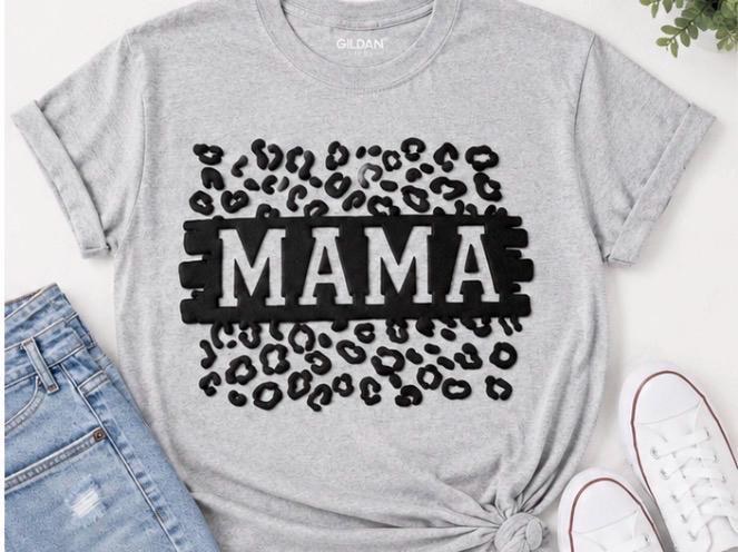 Leopard Puff Mama Shirt | Trendy Varsity Style Tee, view 5