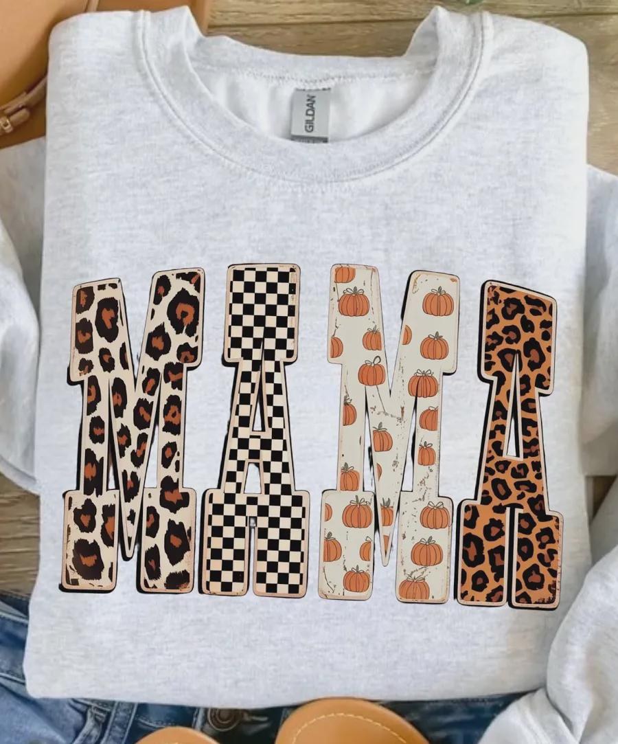 Fall Mama Sweatshirt, Leopard Pumpkin and Checkerboard Crewneck, view 2