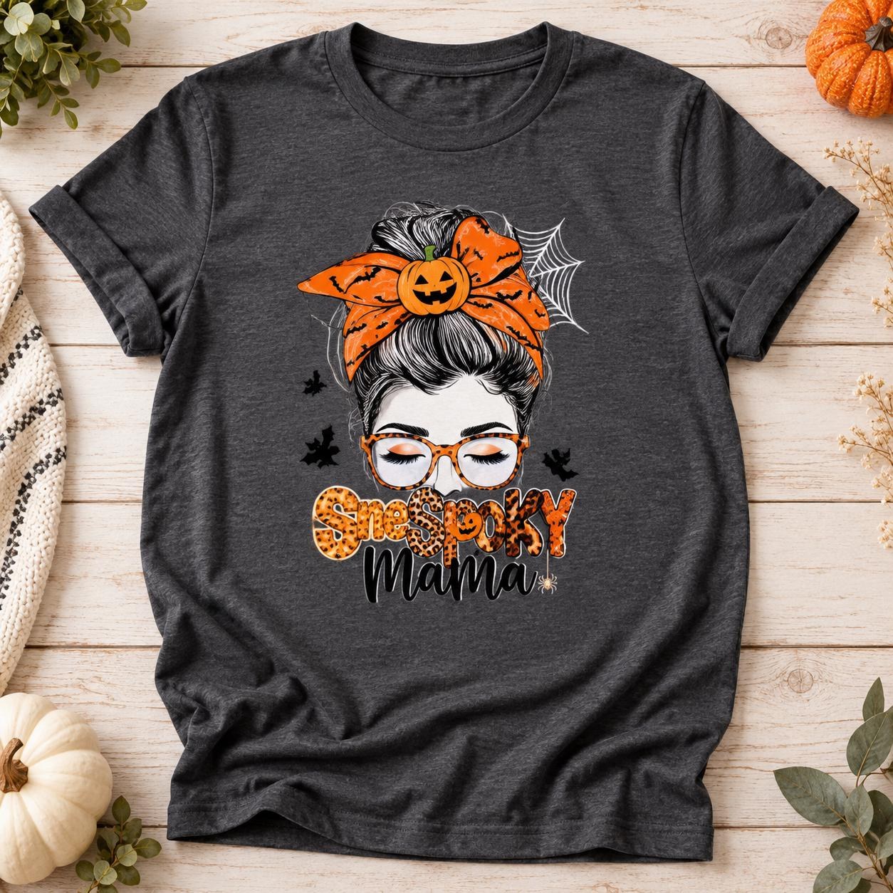 One Spooky Mama Sweatshirt, Halloween Messy Bun Ghost Crewneck, view 2