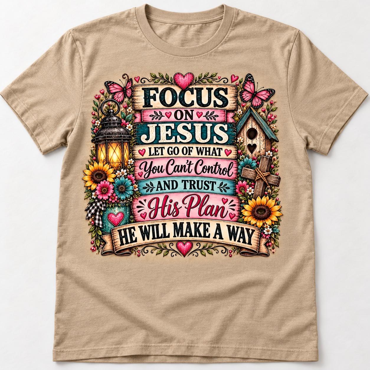 Focus on Jesus Shirt, Floral Cross Christian Graphic Tee