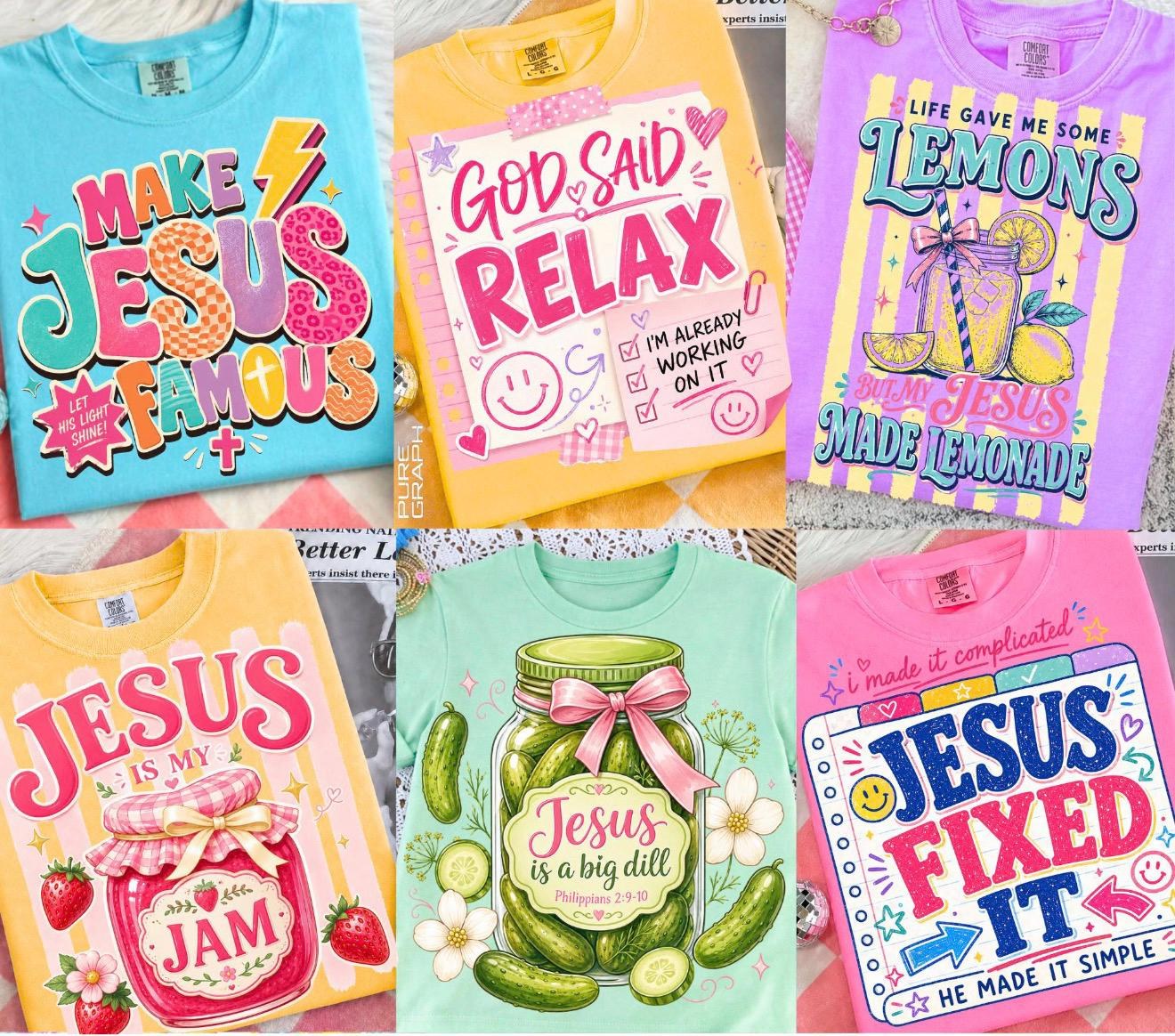 Colorful Christian Tee Collection, Jesus Jam Dill Lemonade and Faith Shirts, view 2