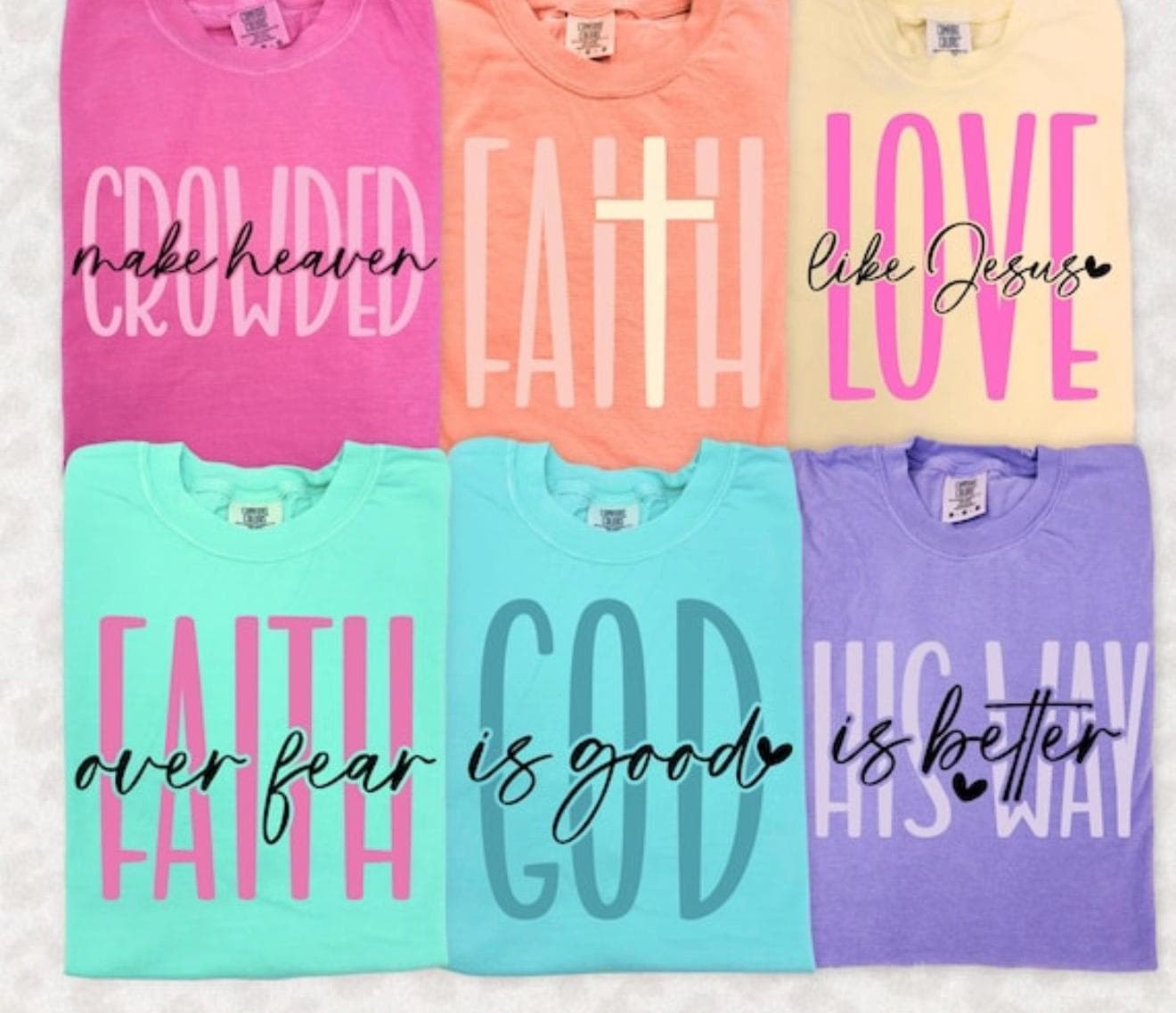 Christian Faith Tee Collection, God Is Good Love Like Jesus and Faith Over Fear
