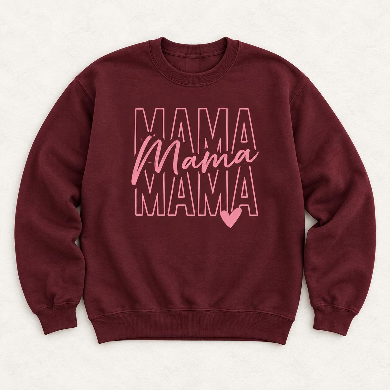 Stacked Mama Sweatshirt, Pink Script and Heart Mom Crewneck
