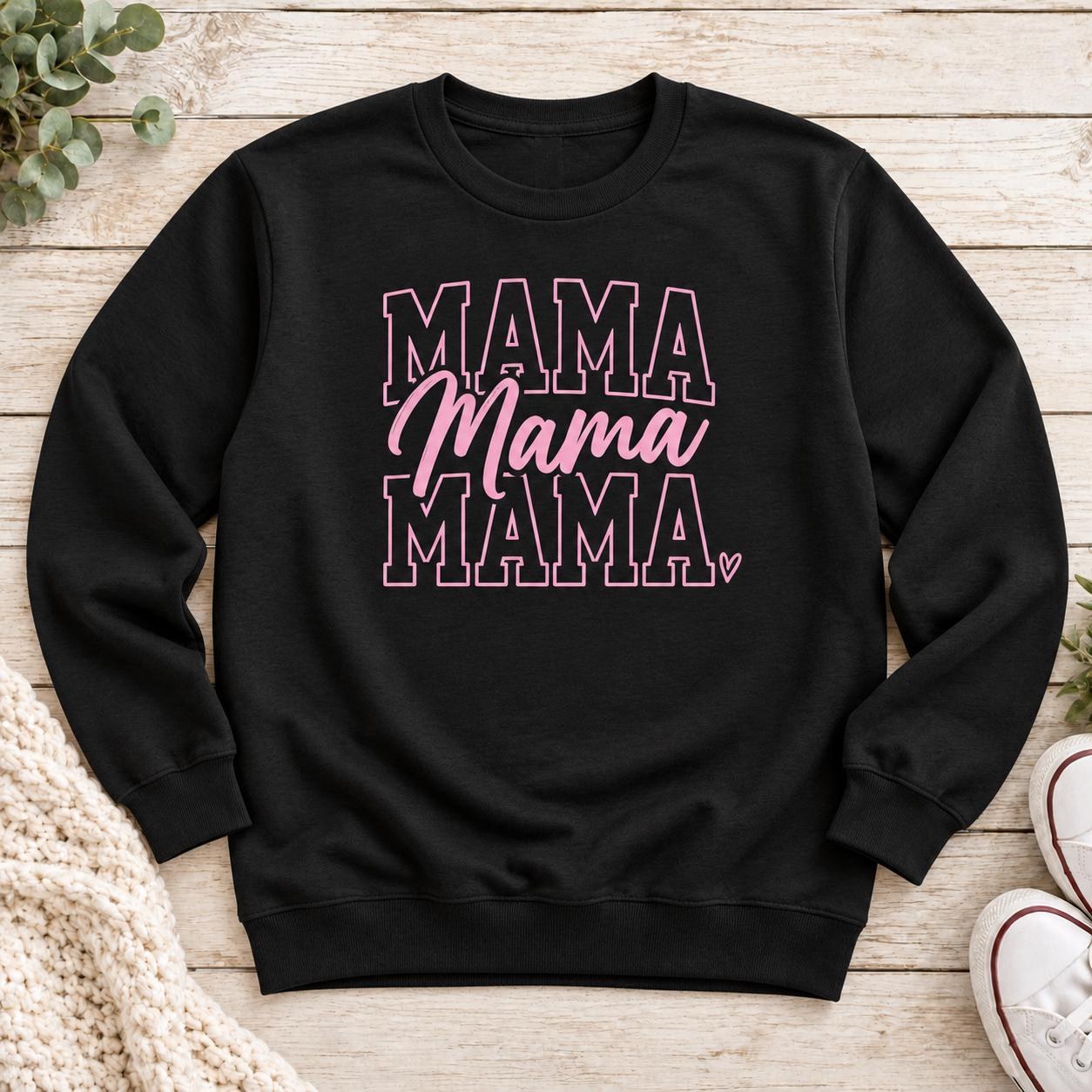 Stacked Mama Sweatshirt, Pink Script and Heart Mom Crewneck, view 2