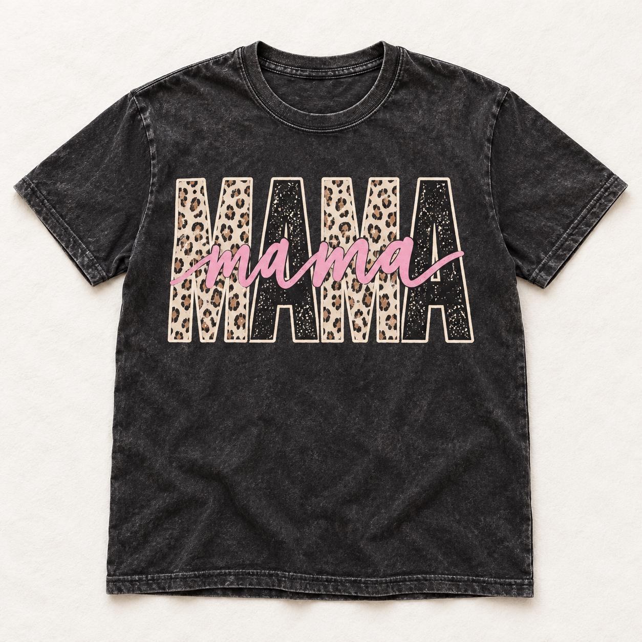 Leopard Mama Shirt, Pink Script and Neutral Patchwork Mom Graphic Tee