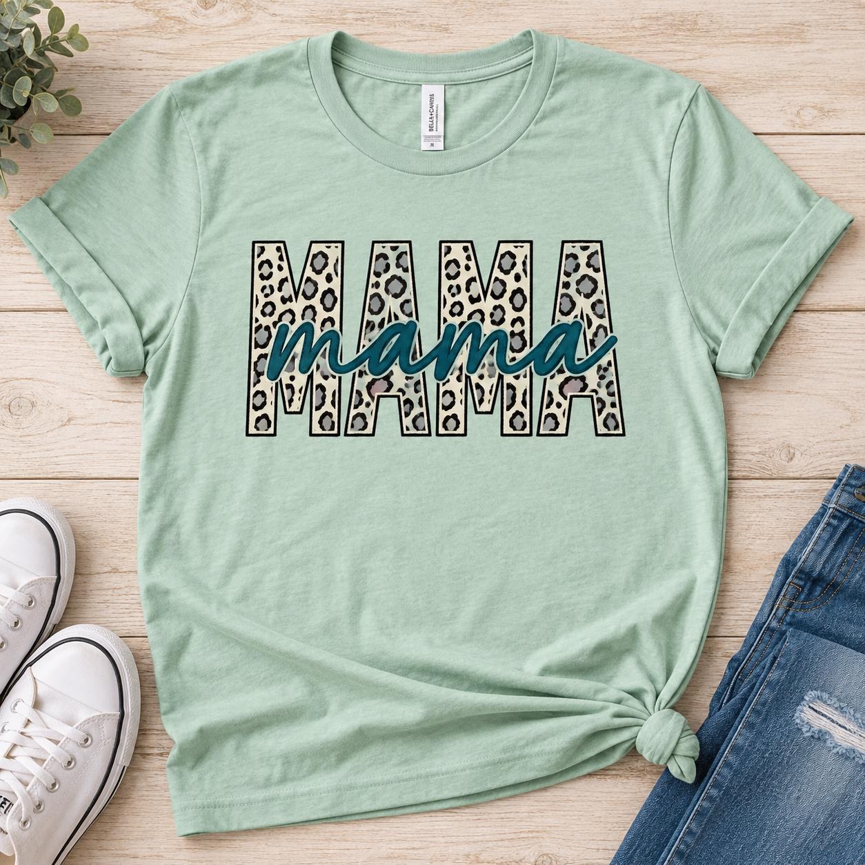 Leopard Mama Shirt, Pink Script and Neutral Patchwork Mom Graphic Tee, view 2