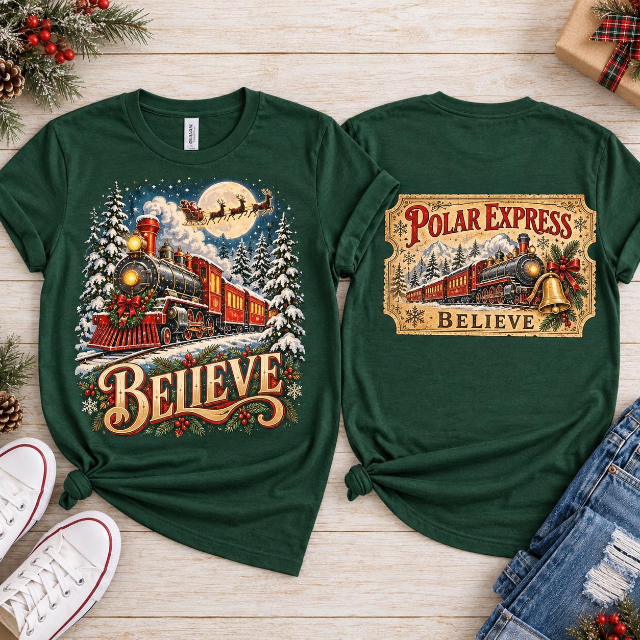 Believe Christmas Train Sweatshirt, Front and Back Holiday Crewneck, view 2