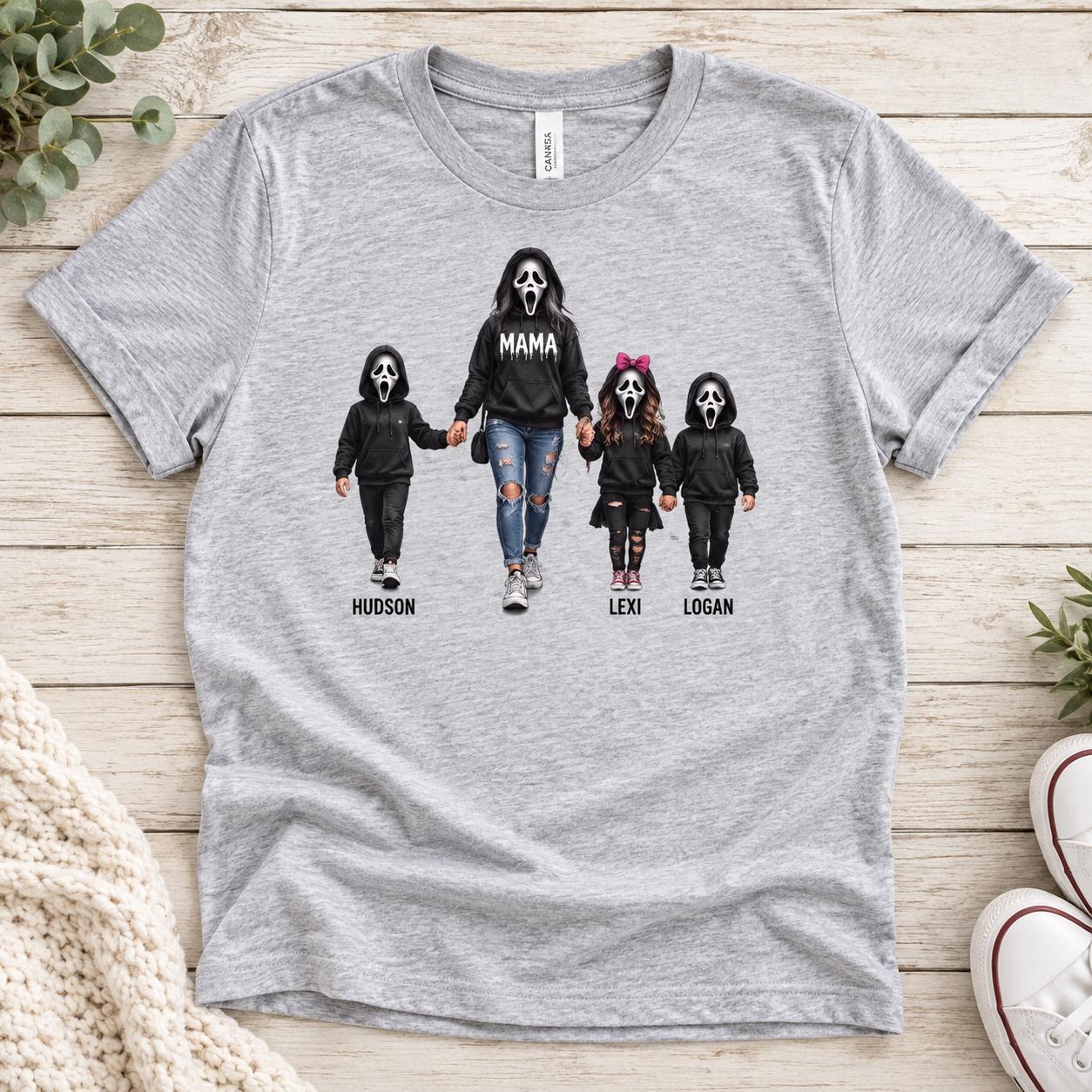 Personalized Halloween Mama Shirt, Ghost Family Tee with Children Names, view 2