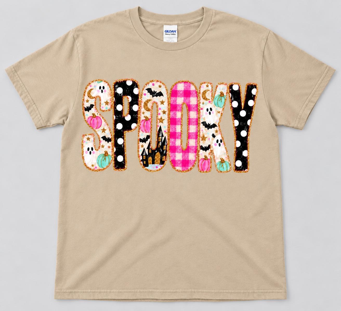 Spooky Halloween Shirt, Colorful Patchwork Ghost Graphic Tee