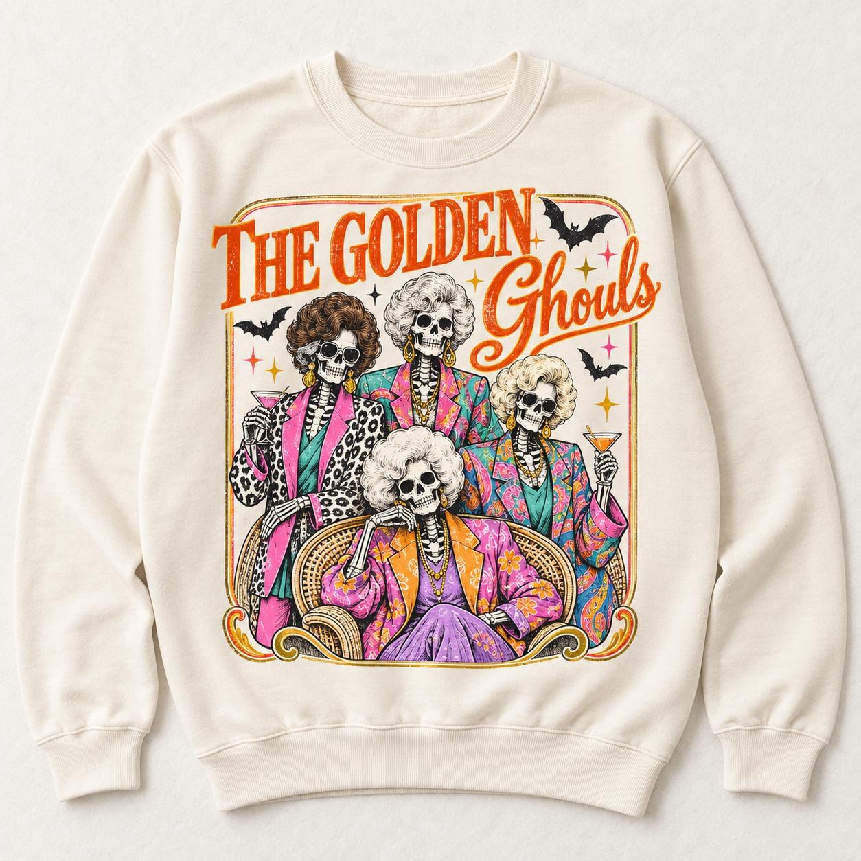 The Golden Ghouls Sweatshirt, Colorful Halloween Skeleton Crewneck