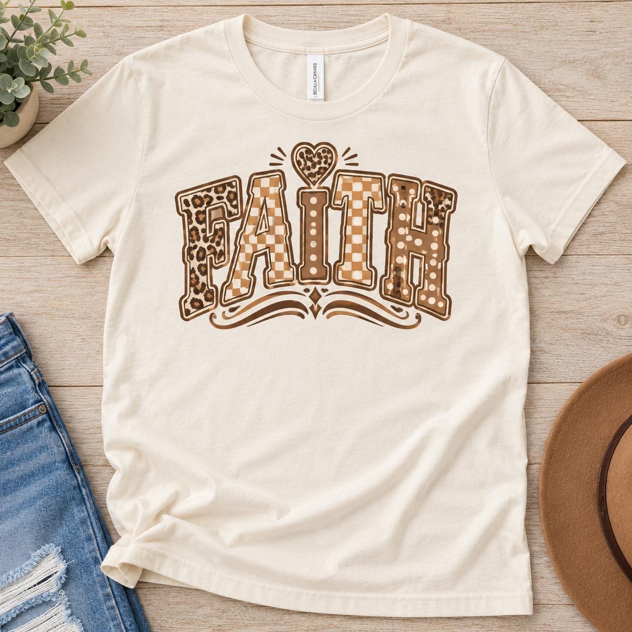 Neutral Faith Shirt, Leopard Gingham Chevron and Polka Dot Christian Tee, view 2