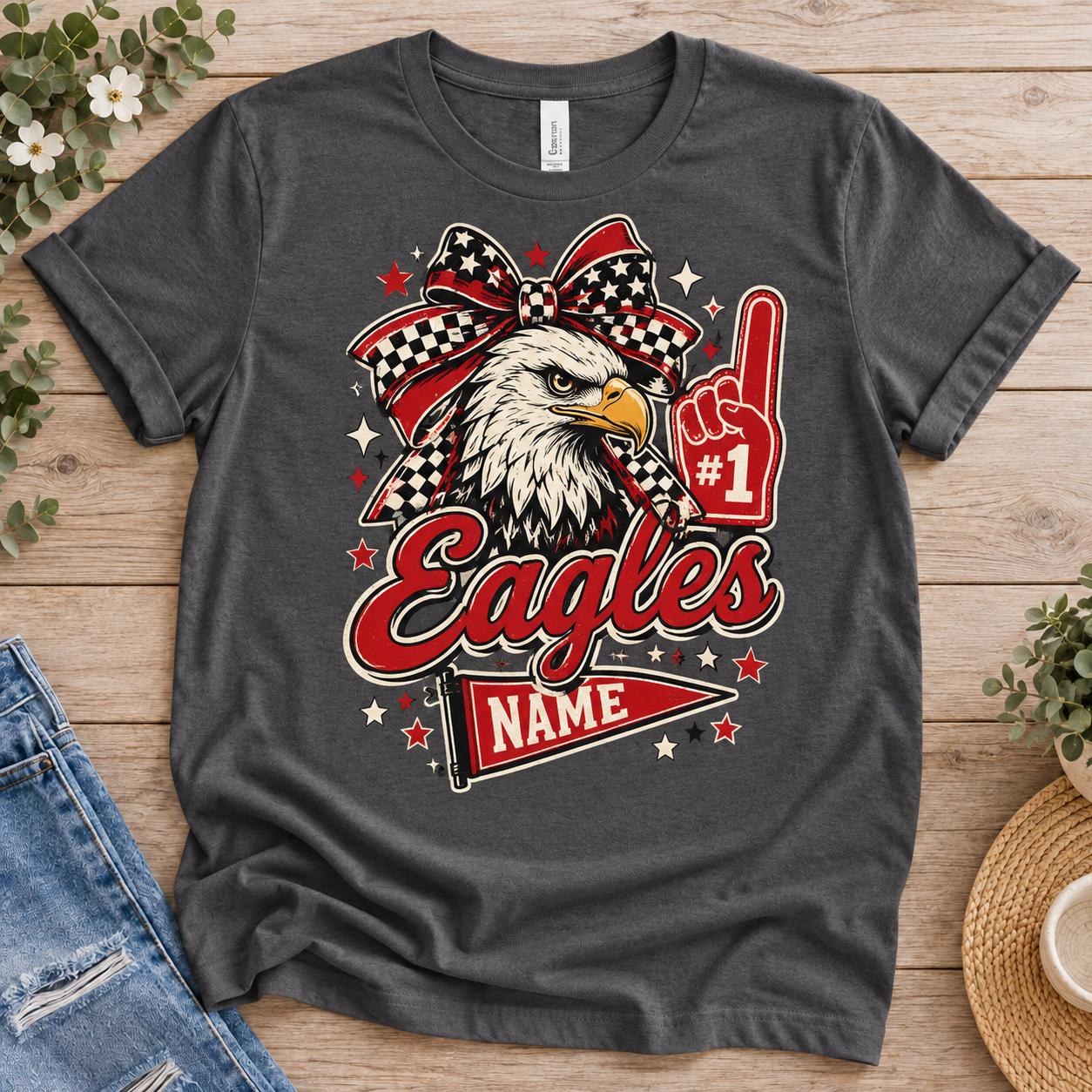 Custom School Mascot Shirt, Bow Pennant and Foam Finger Spirit Design, view 2