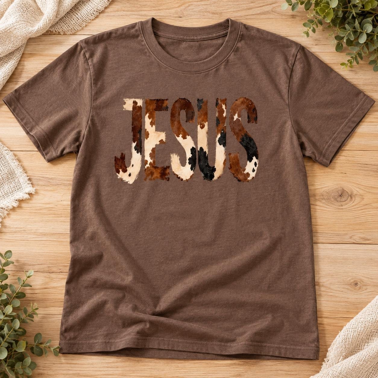 Cowhide Jesus Shirt, Distressed Western Christian Graphic Tee