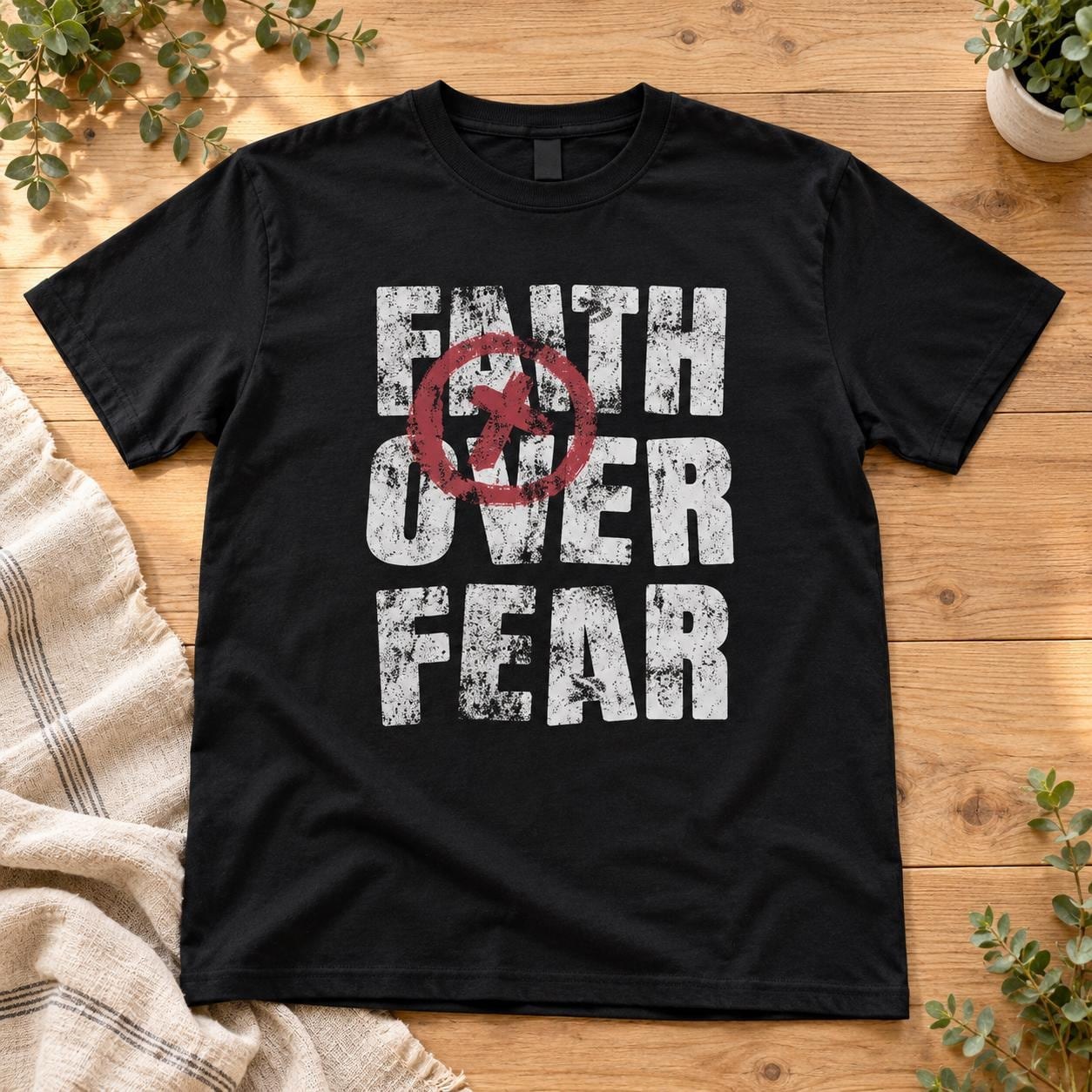 Faith Over Fear Shirt, Distressed Cross Christian Graphic Tee
