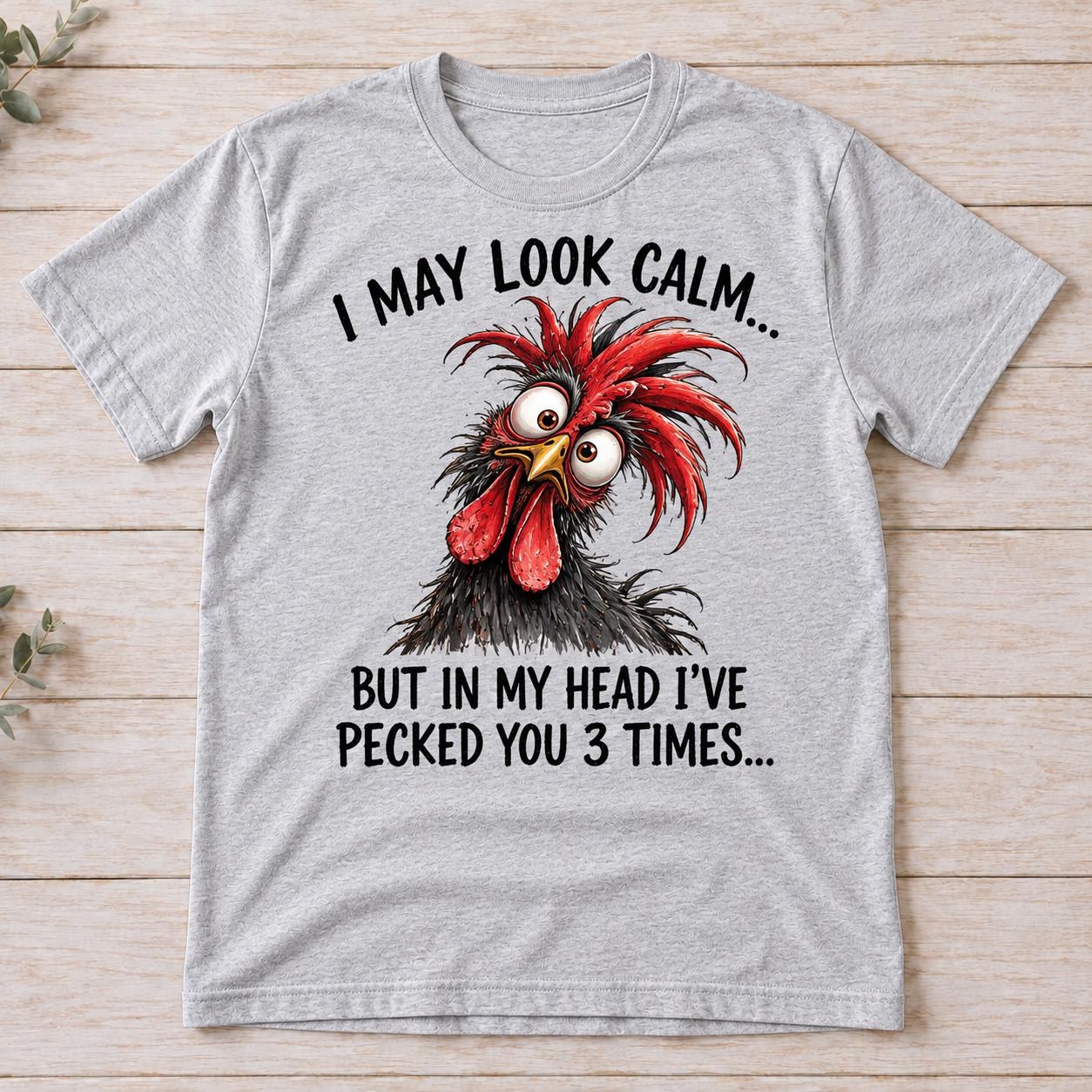 Funny Rooster Shirt, I May Look Calm Sarcastic Chicken Graphic Tee, view 2