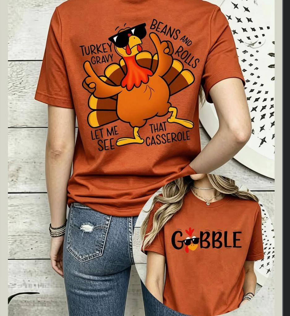 Funny Thanksgiving Turkey Shirt, Gobble Front and Casserole Back Tee