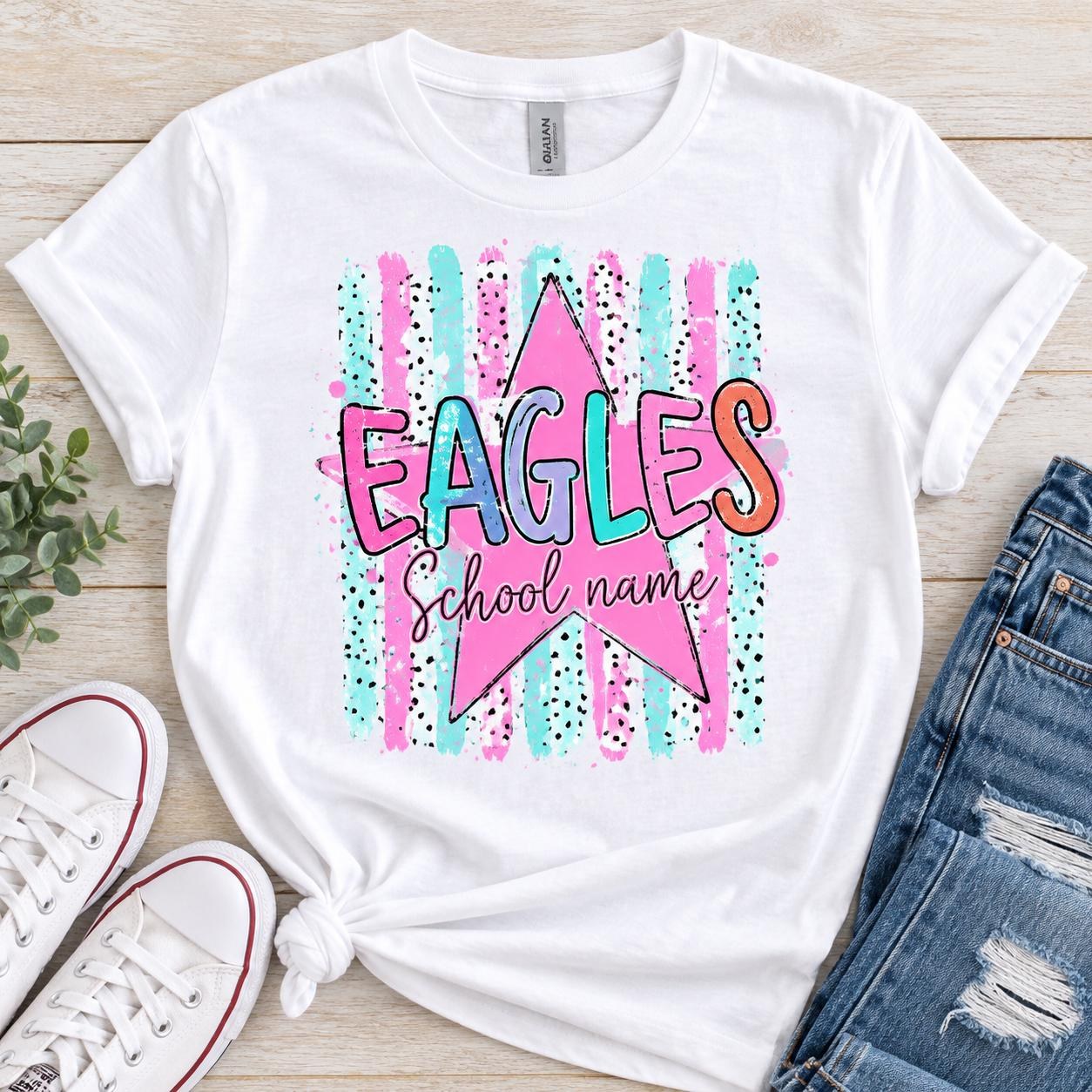 Custom School Mascot Star Shirt, Pastel Lettering School Name Spirit Tee, view 2