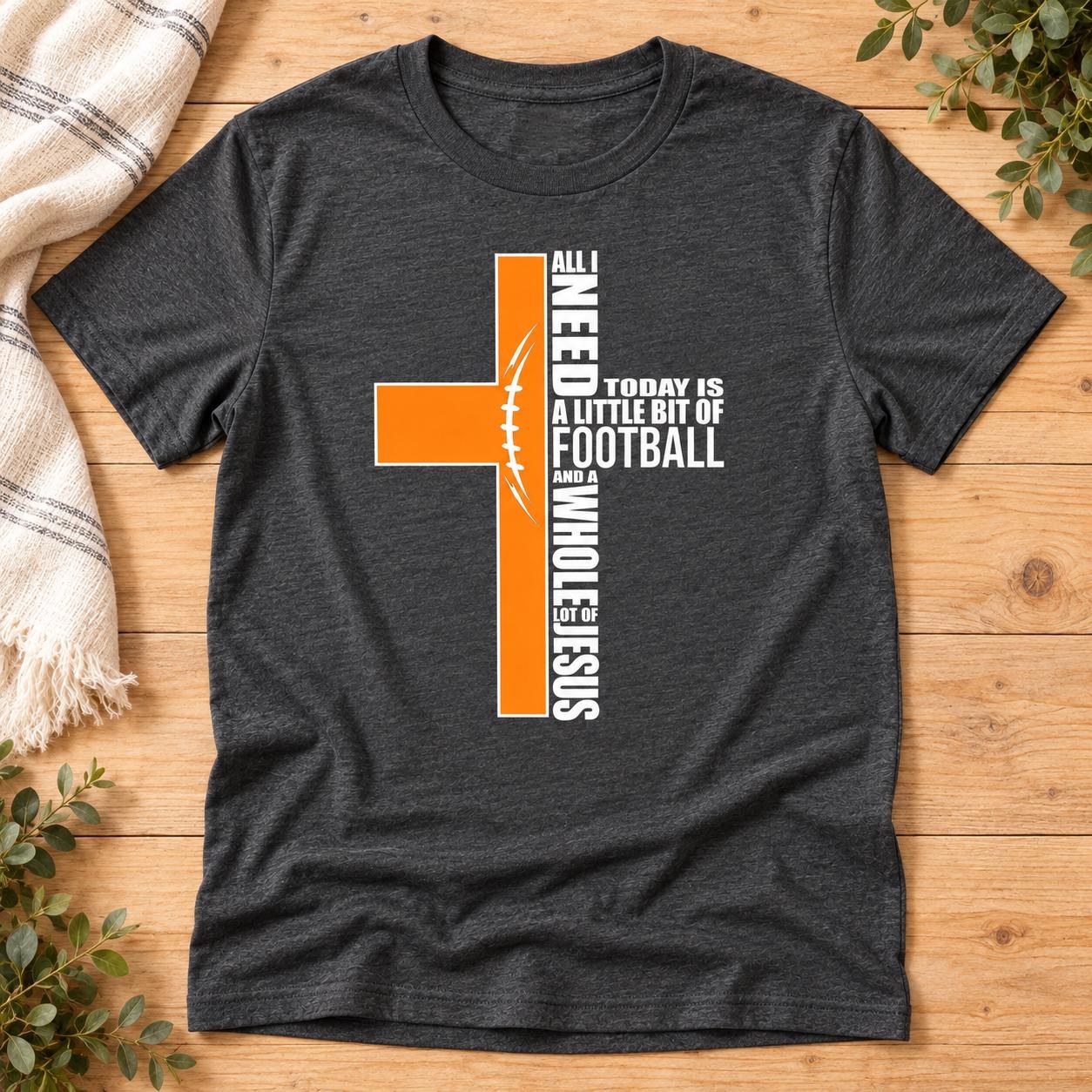 Football and Jesus Shirt, Orange Cross Christian Football Graphic Tee
