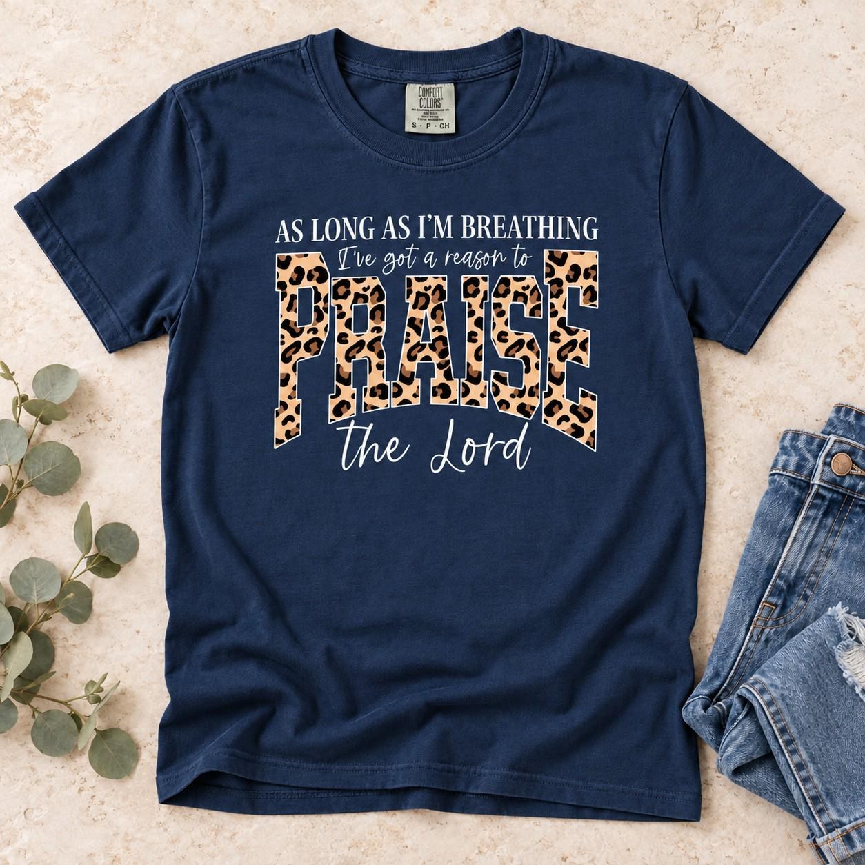 Praise the Lord Leopard Shirt, As Long As Im Breathing Christian Tee, view 3