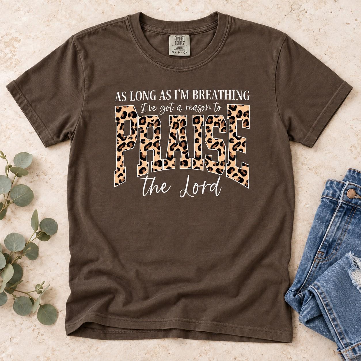 Praise the Lord Leopard Shirt, As Long As Im Breathing Christian Tee, view 4