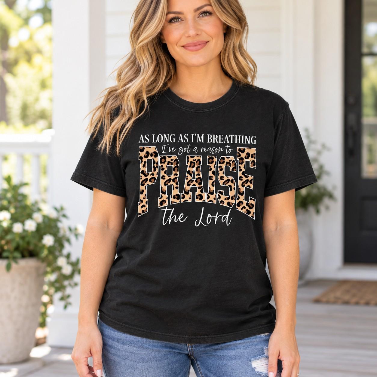 Praise the Lord Leopard Shirt, As Long As Im Breathing Christian Tee, view 5