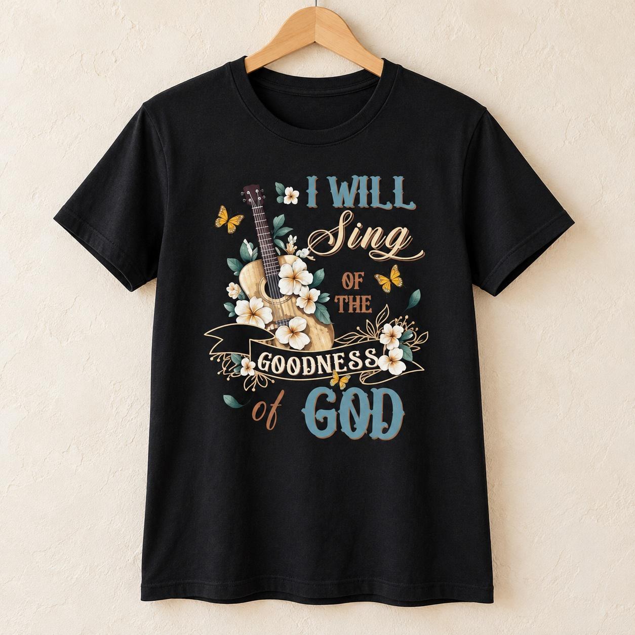 Goodness of God Shirt, Floral Guitar Christian Worship Graphic Tee