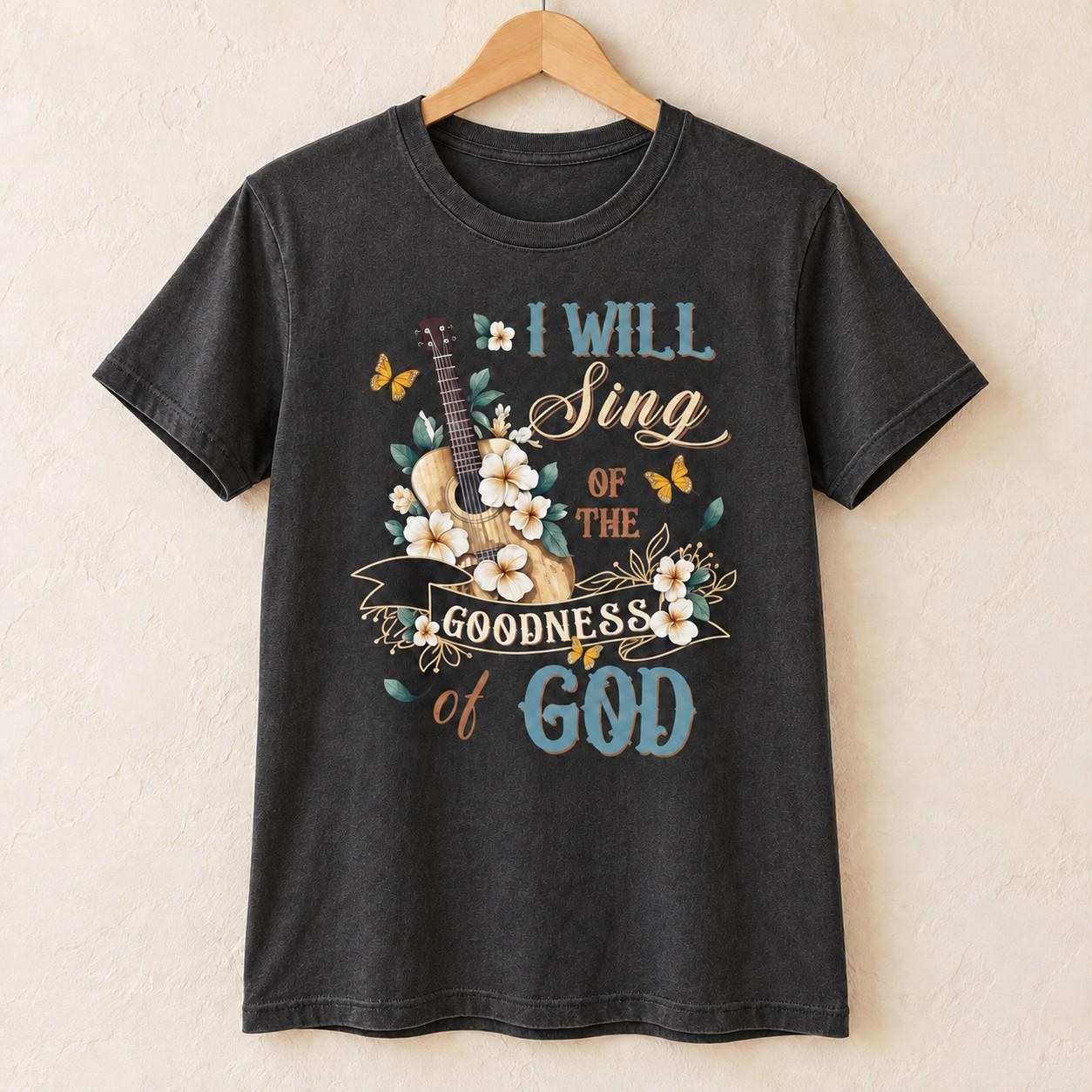 Goodness of God Shirt, Floral Guitar Christian Worship Graphic Tee, view 2