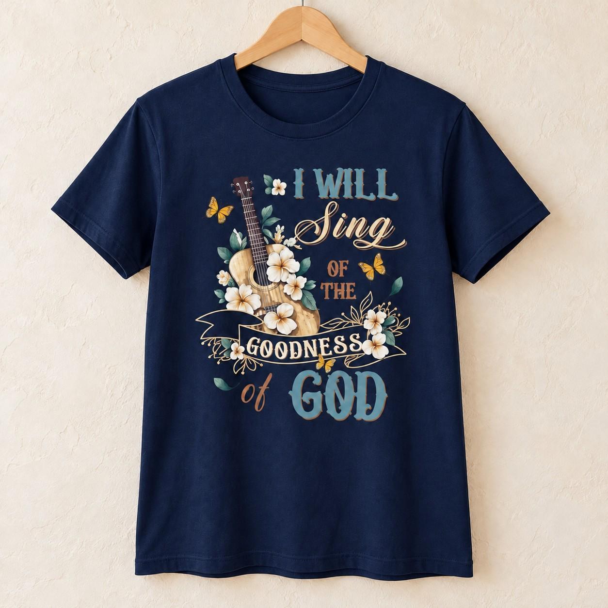 Goodness of God Shirt, Floral Guitar Christian Worship Graphic Tee, view 3