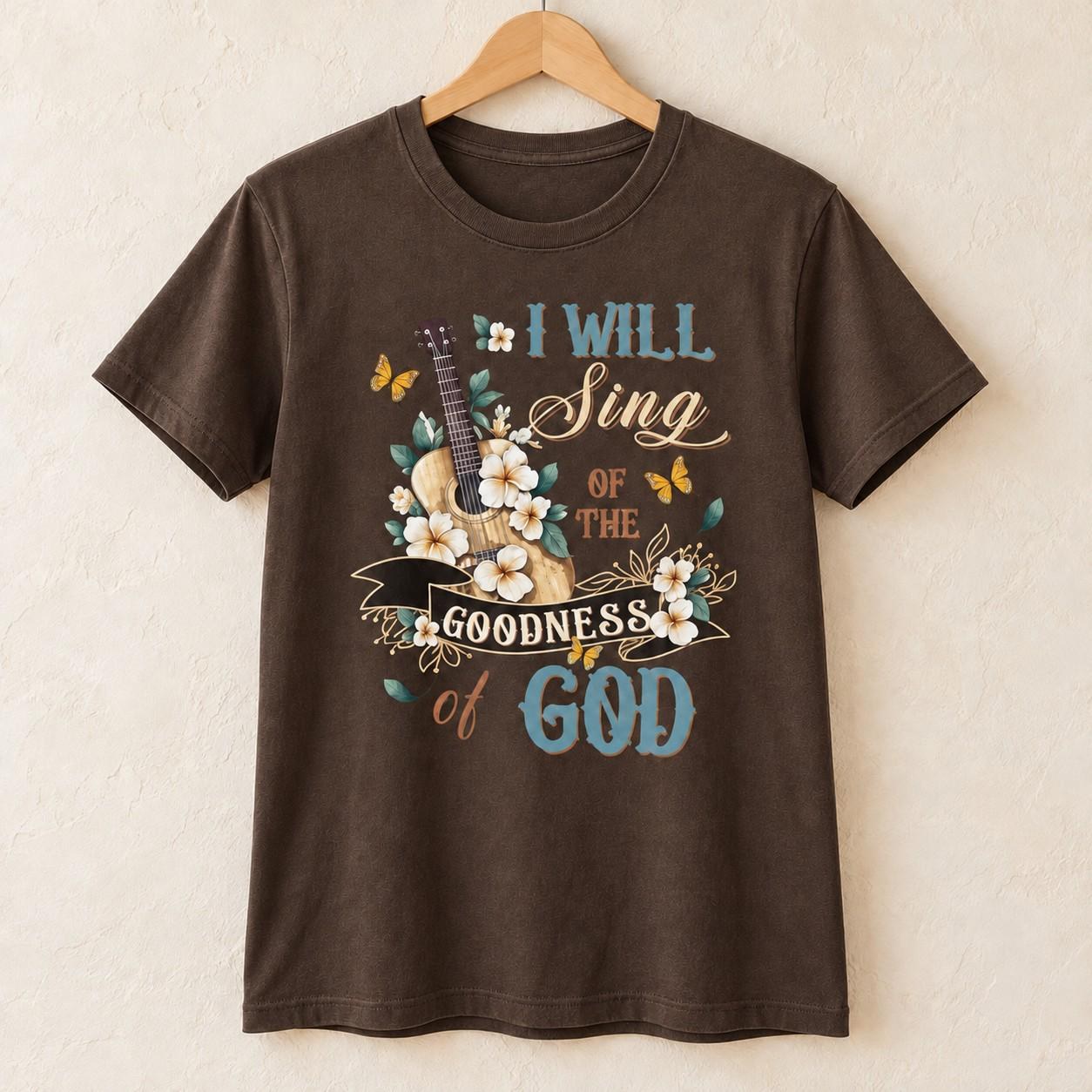 Goodness of God Shirt, Floral Guitar Christian Worship Graphic Tee, view 4