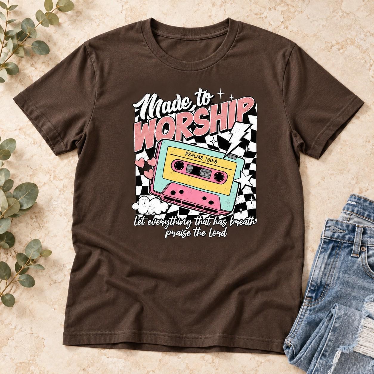 Made to Worship Shirt, Retro Cassette Psalm 150:6 Christian Graphic Tee, view 4
