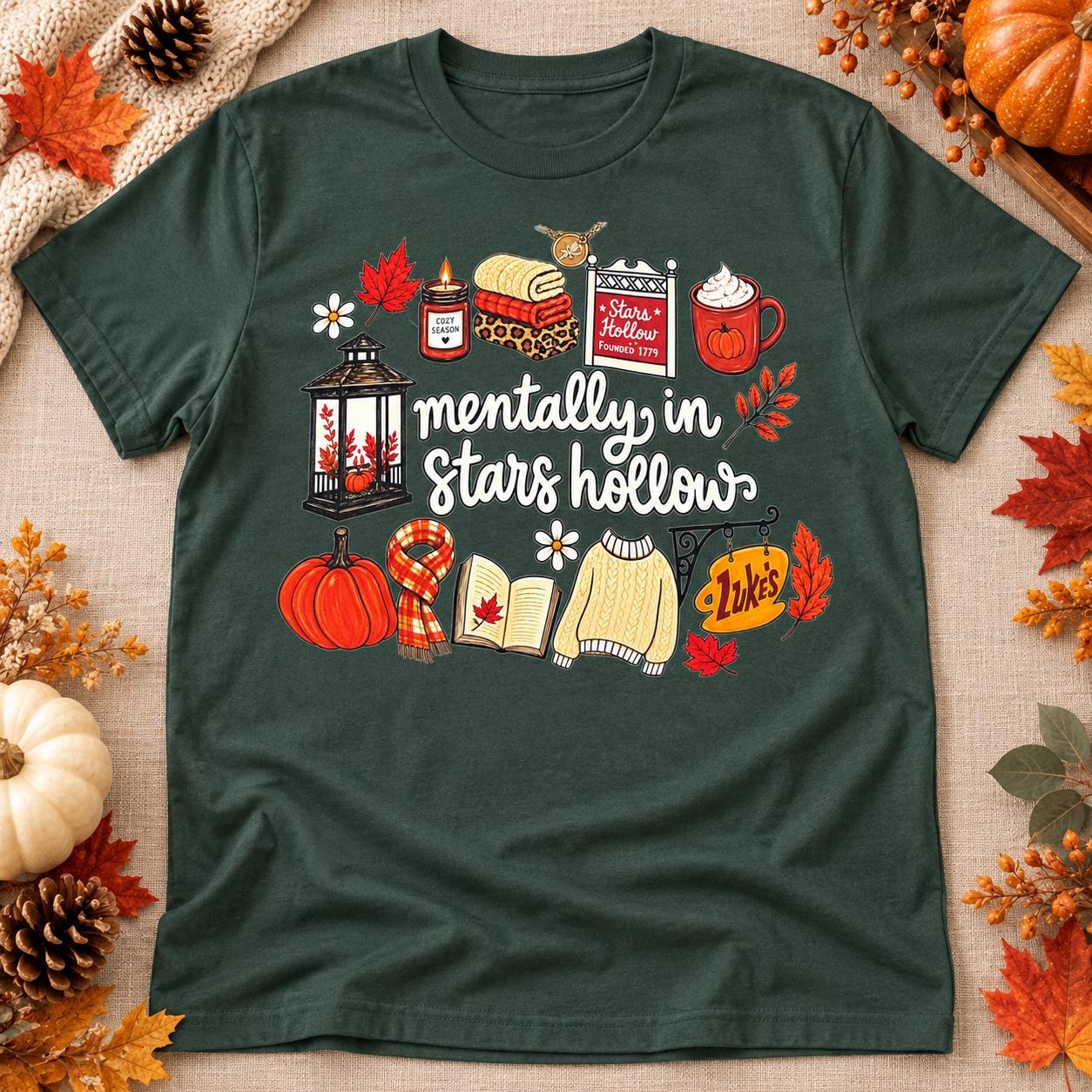 Mentally in Stars Hollow Shirt, Cozy Autumn Coffee and Pumpkin Graphic Tee