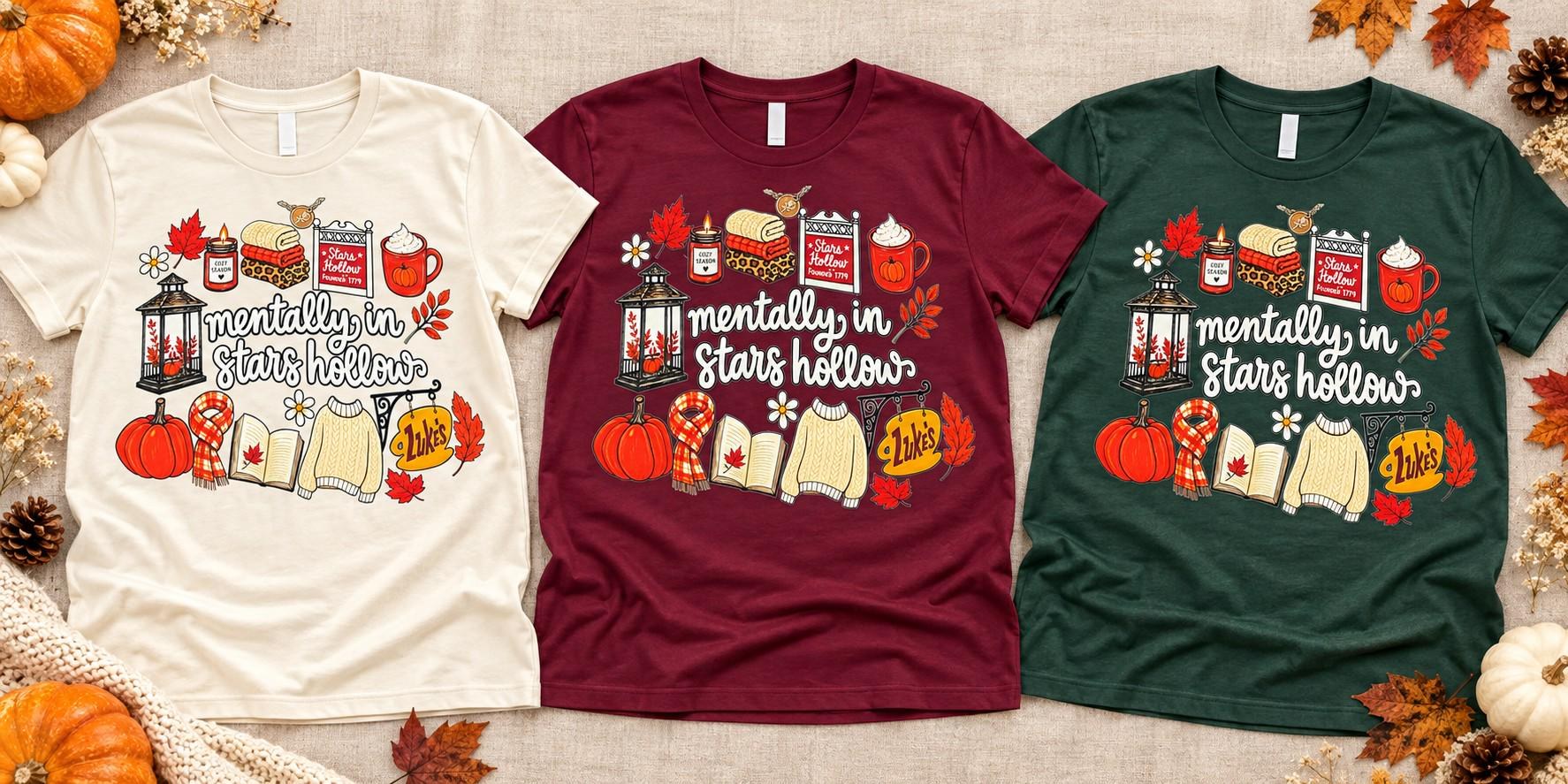 Mentally in Stars Hollow Shirt, Cozy Autumn Coffee and Pumpkin Graphic Tee, view 2