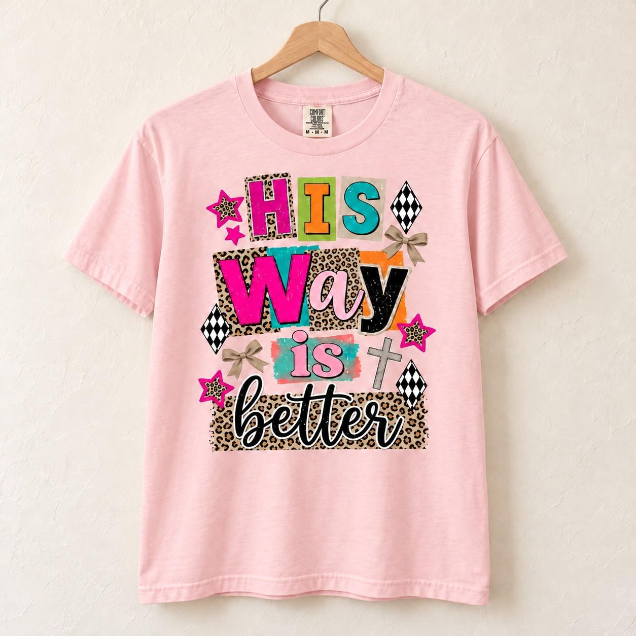His Way Is Better Shirt, Colorful Leopard Checkerboard Christian Tee, view 2