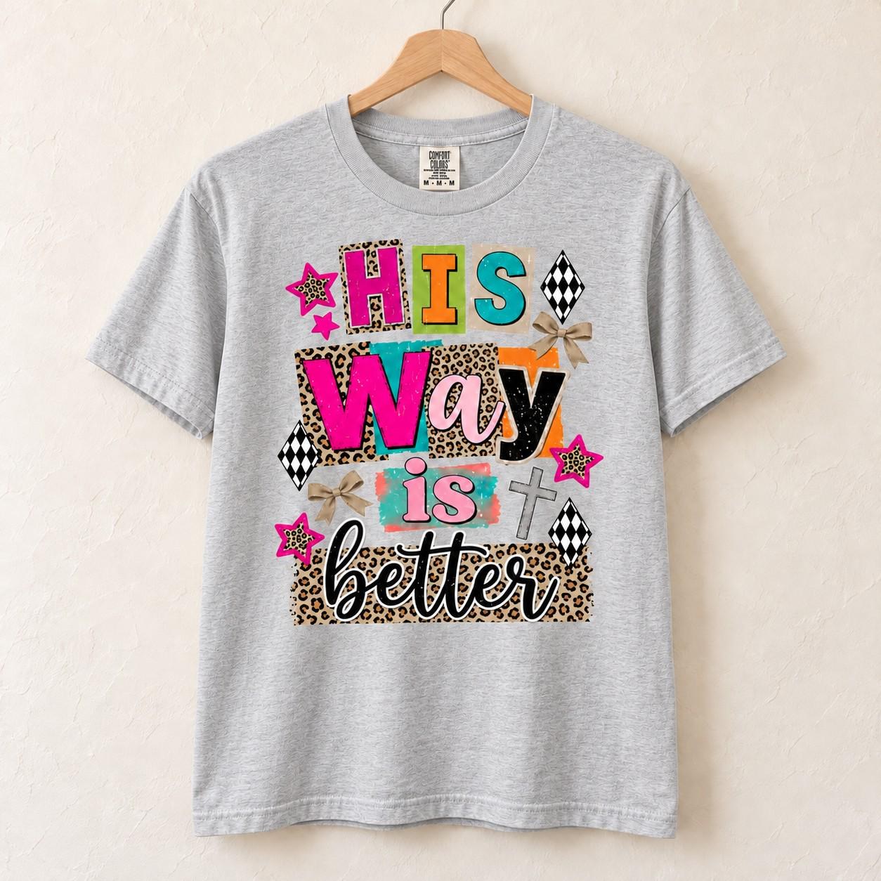 His Way Is Better Shirt, Colorful Leopard Checkerboard Christian Tee, view 3