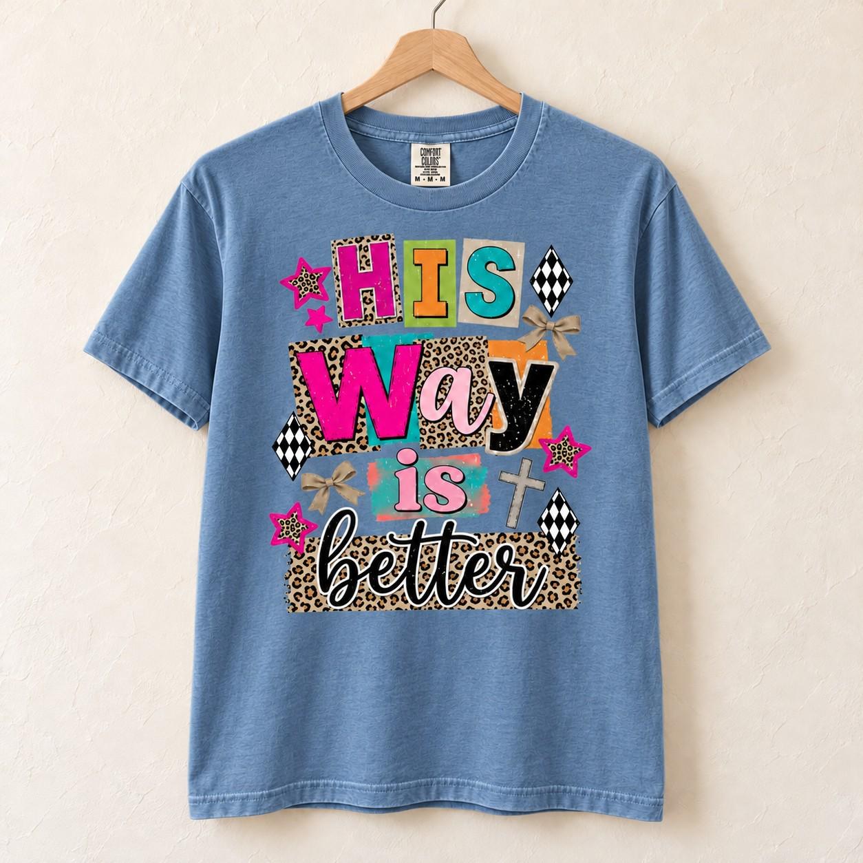 His Way Is Better Shirt, Colorful Leopard Checkerboard Christian Tee, view 4