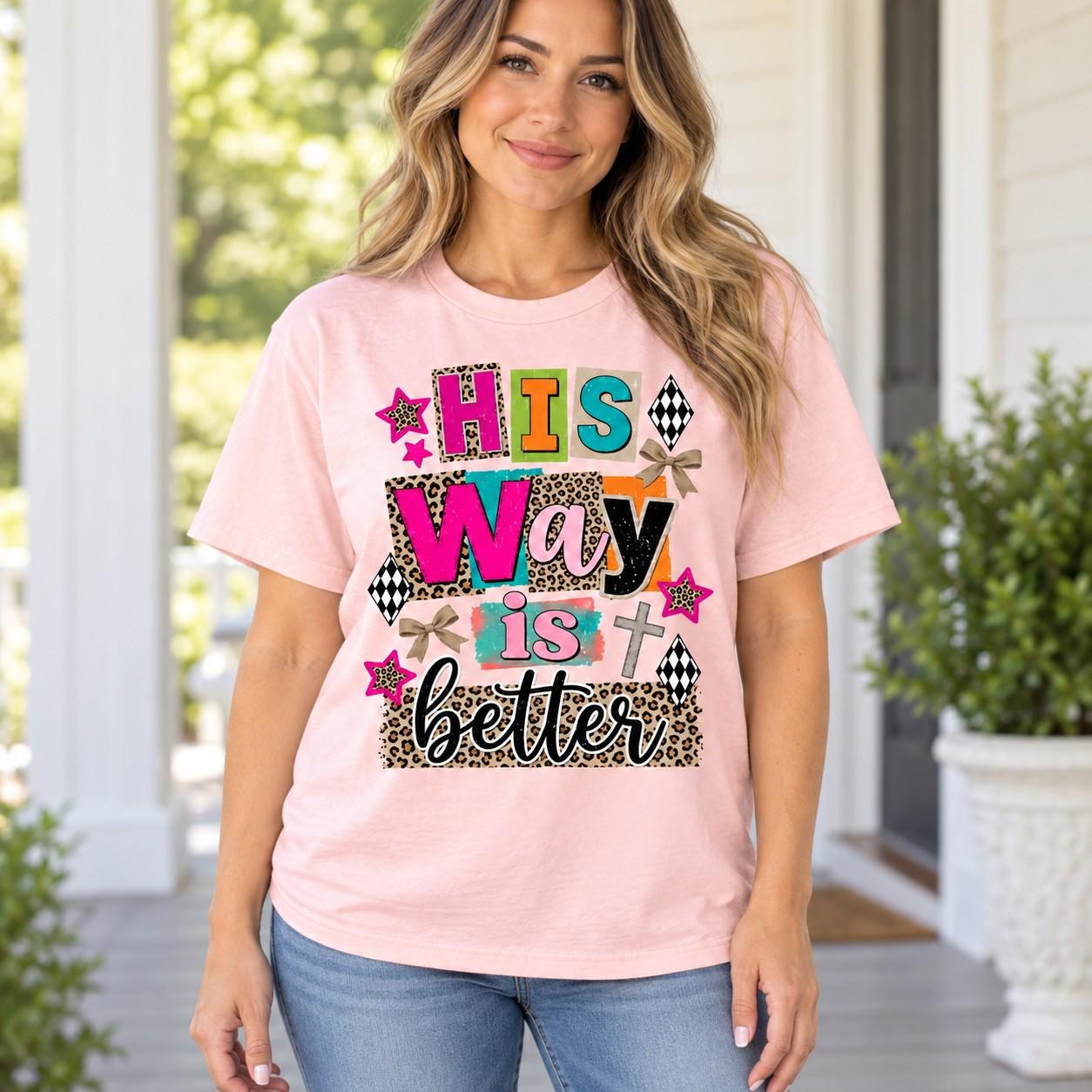 His Way Is Better Shirt, Colorful Leopard Checkerboard Christian Tee, view 5