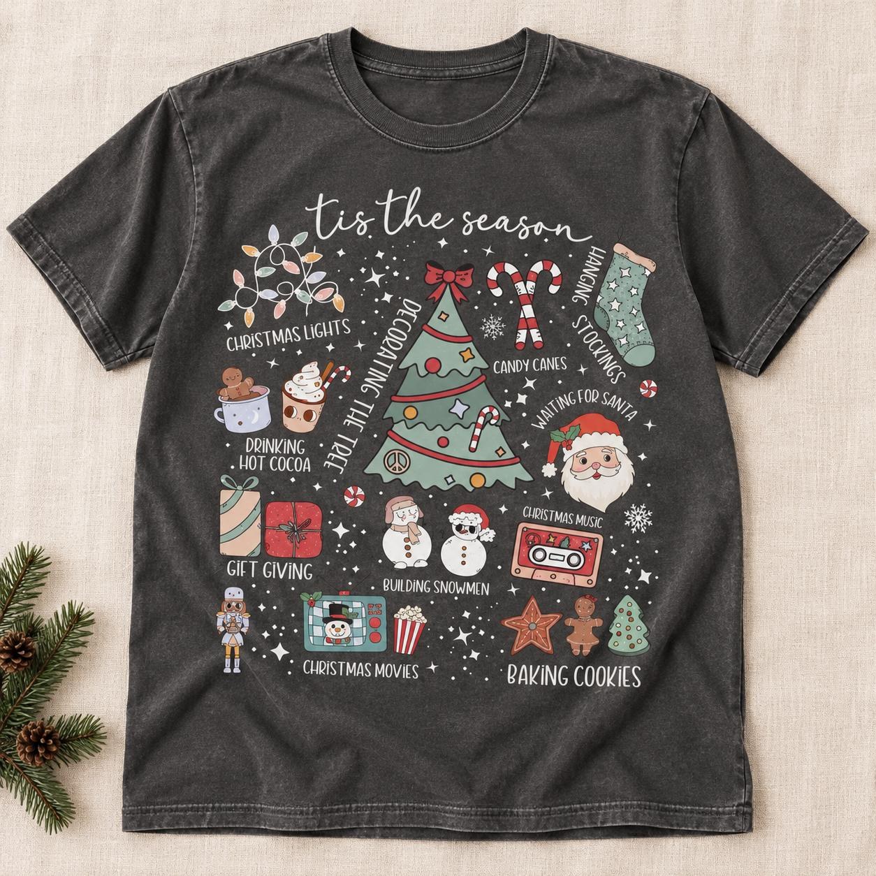 Tis the Season Shirt, Christmas Activities Collage Holiday Graphic Tee